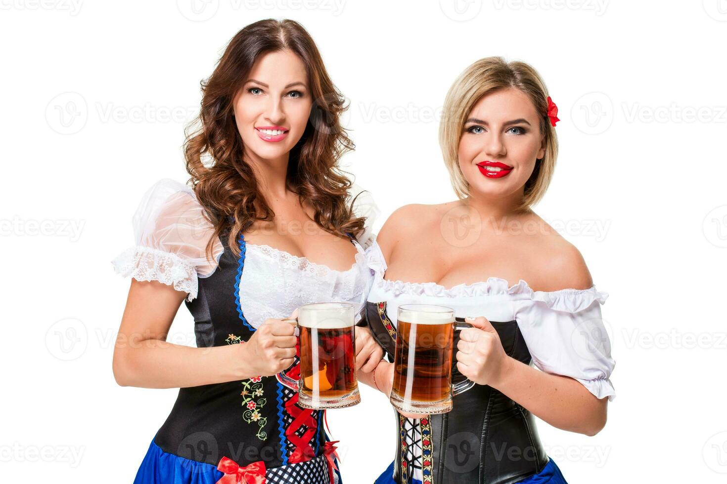 deux magnifique blond et brunette les filles de oktoberfest Bière Stein photo