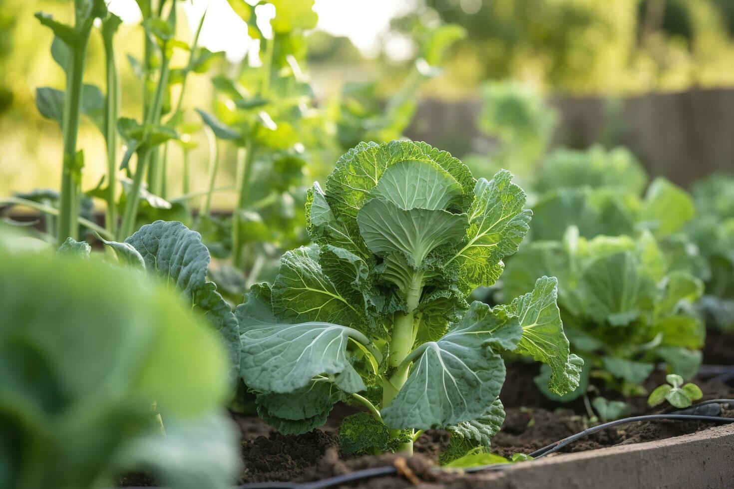 ai généré Frais biologique Bruxelles choux croissance dans le jardin. croissance posséder des fruits, des légumes. ai généré photo