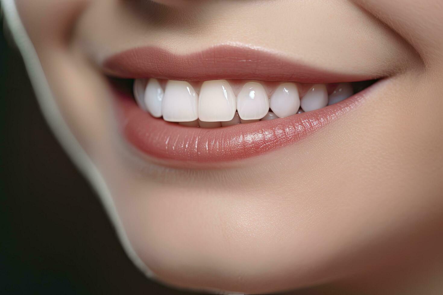 ai généré proche en haut de une sourire avec agréable blanc dents. ai généré photo