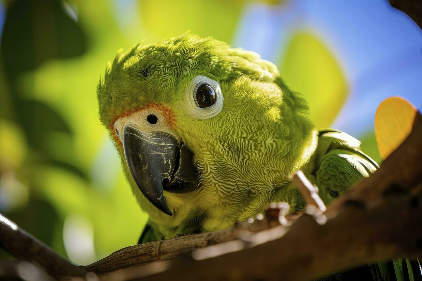 ai généré une vert perroquet sur une branche. ai généré photo