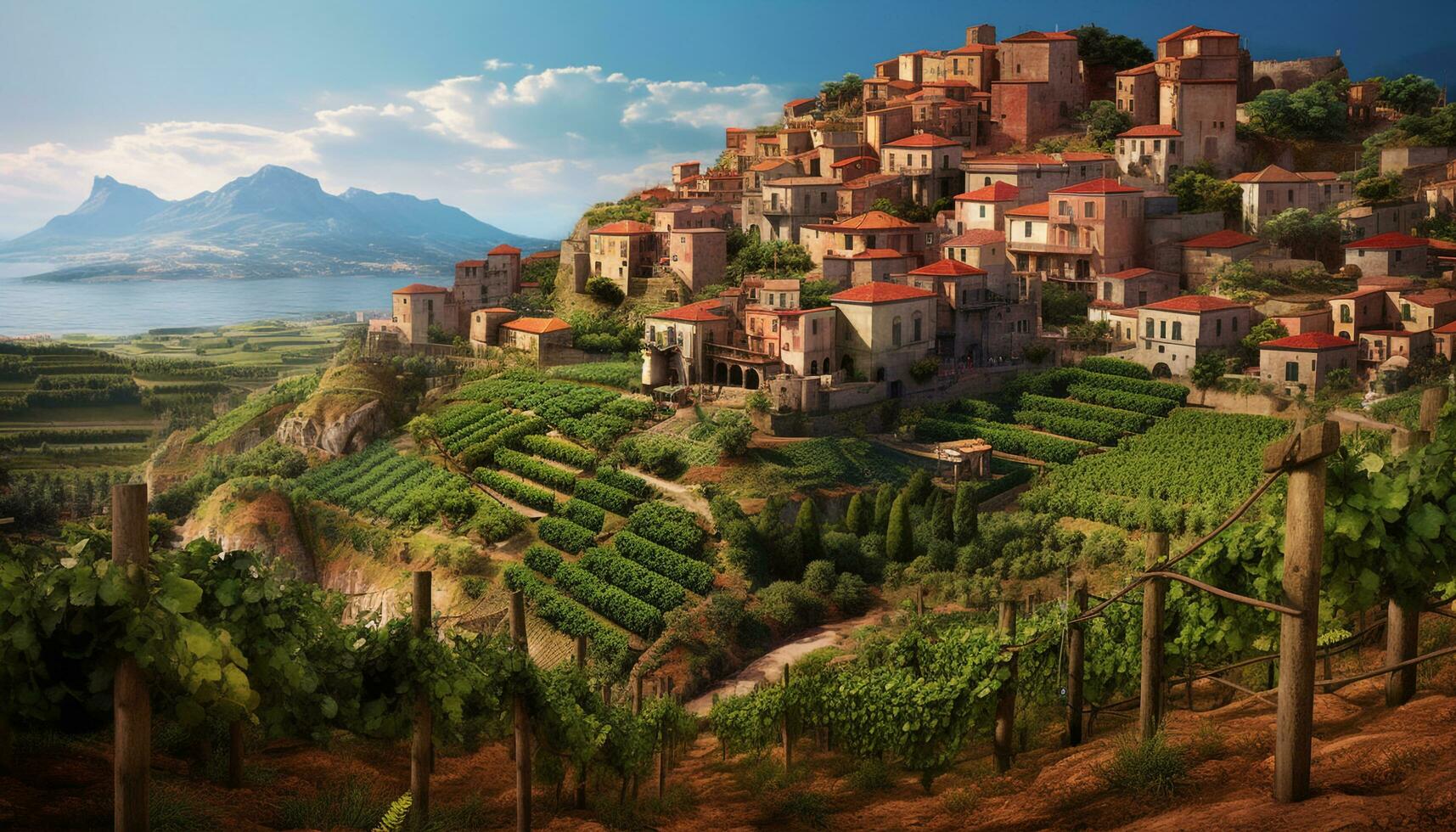 ai généré une pittoresque vignoble niché dans le montagnes, capturer italien culture généré par ai photo