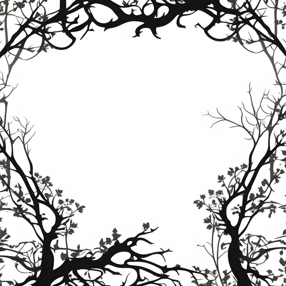 ai généré arbre silhouette frontière Cadre illustration photo