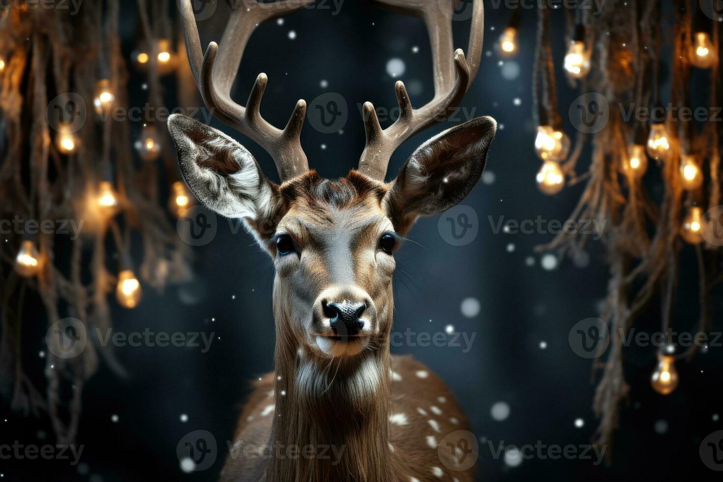 ai généré une charmant renne avec tintement argent cloches améliore le vacances esprit, Noël Contexte photo