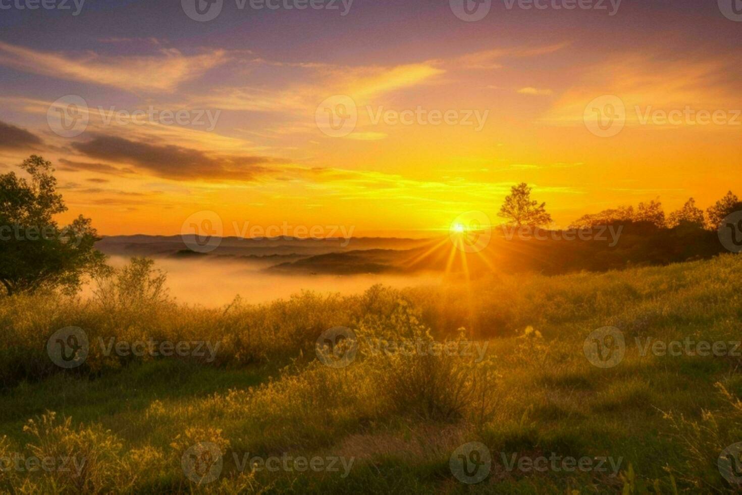 ai généré d'or heure le coucher du soleil sur le rivière. pro photo