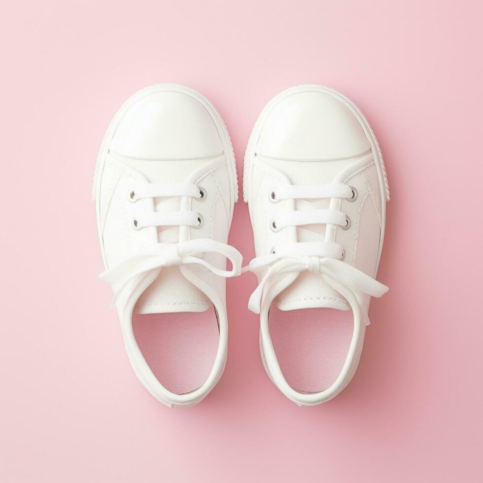 ai généré une paire de blanc baskets sur une rose arrière-plan, photo