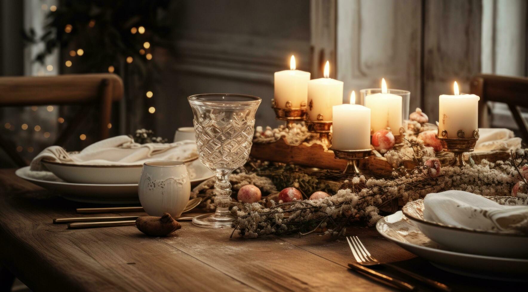 ai généré dîner table avec bougies et Noël décorations, 35463455
