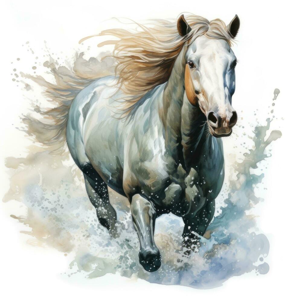 ai généré aquarelle mer cheval isolé photo