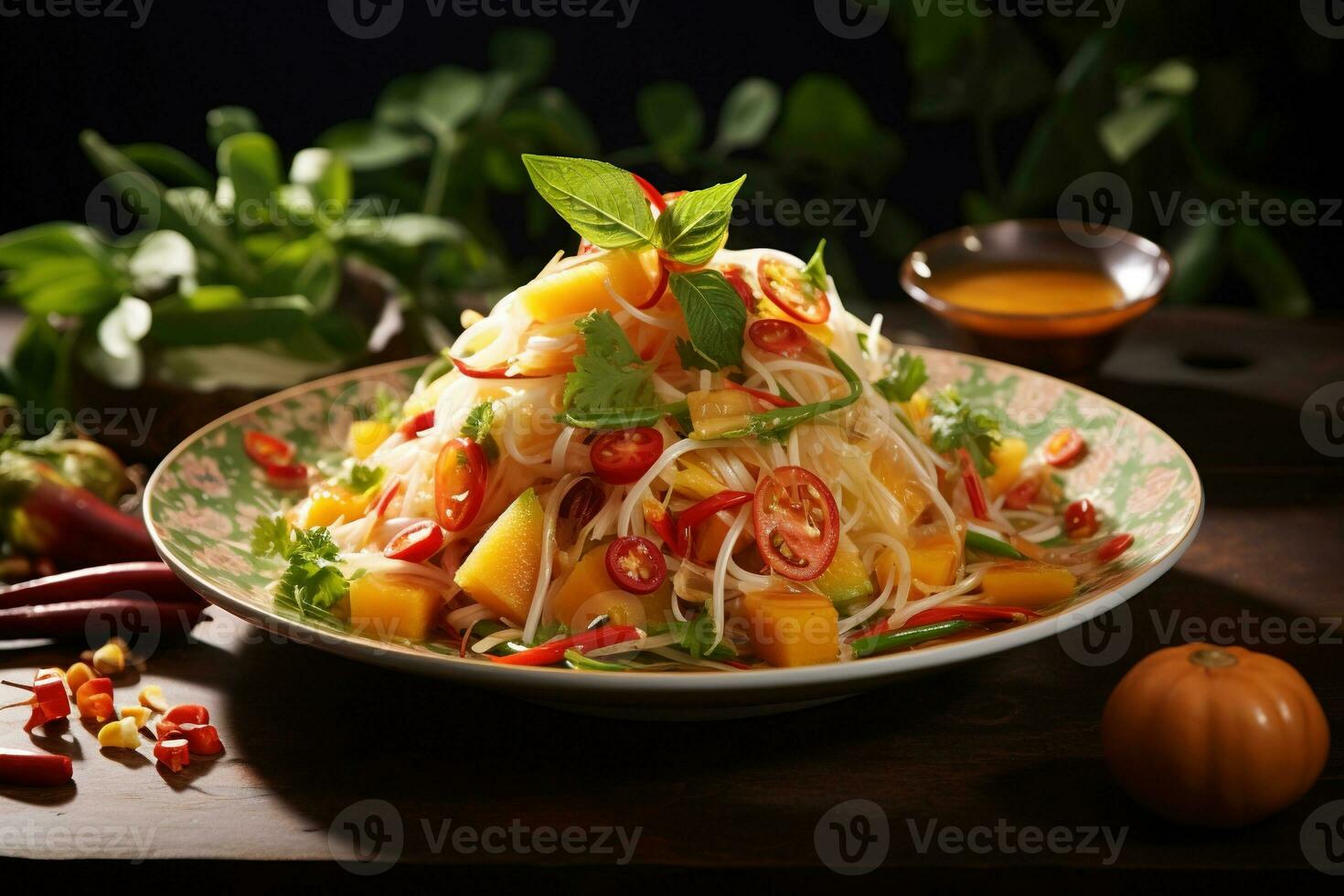 ai généré une classique thaïlandais plat som tum Papaye salade photo