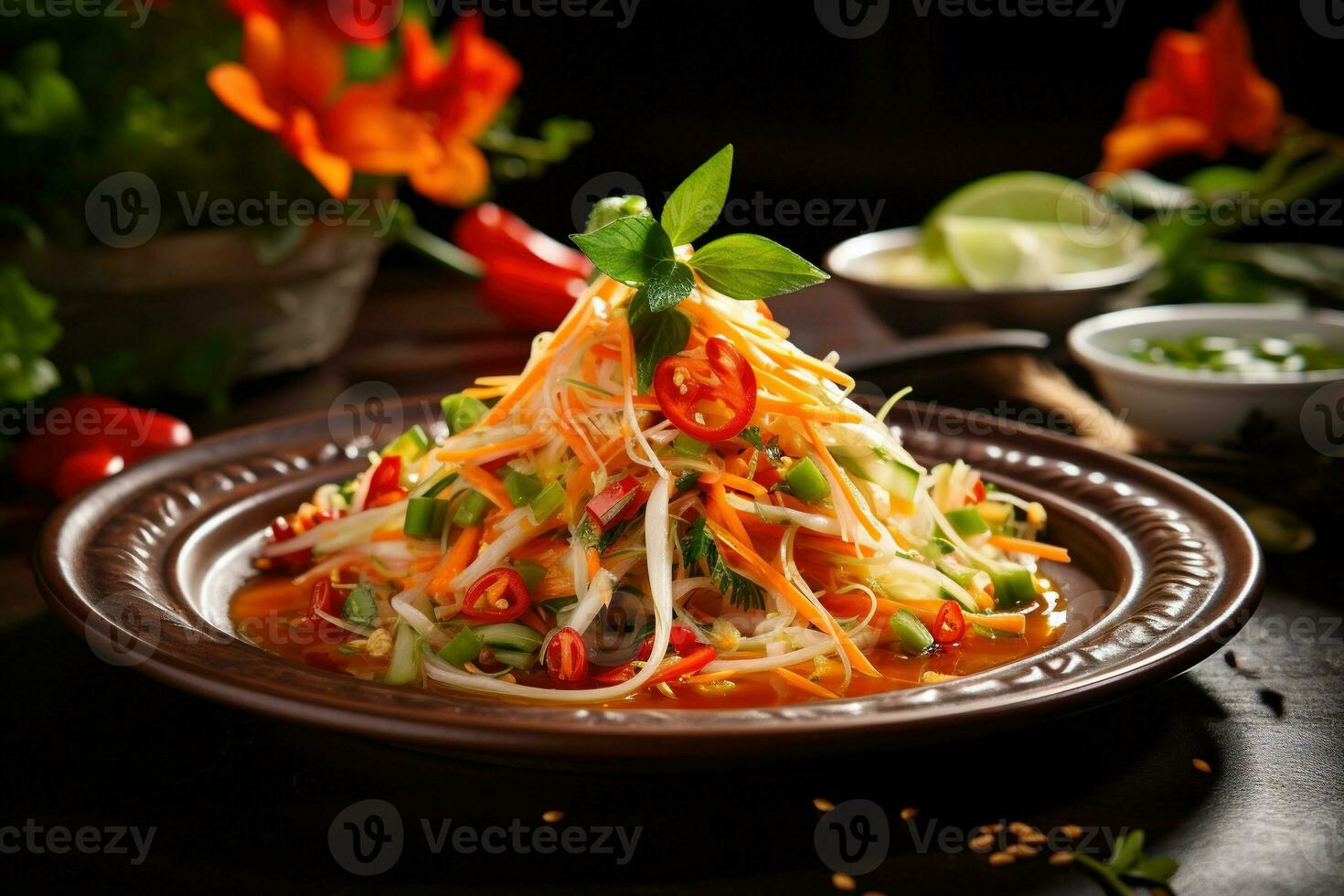 ai généré une classique thaïlandais plat som tum Papaye salade photo