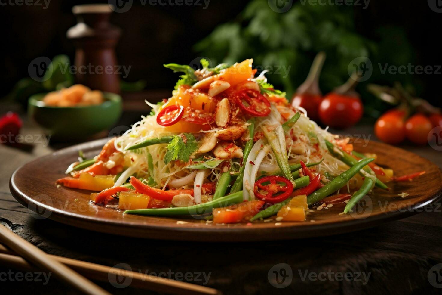 ai généré une classique thaïlandais plat som tum Papaye salade photo