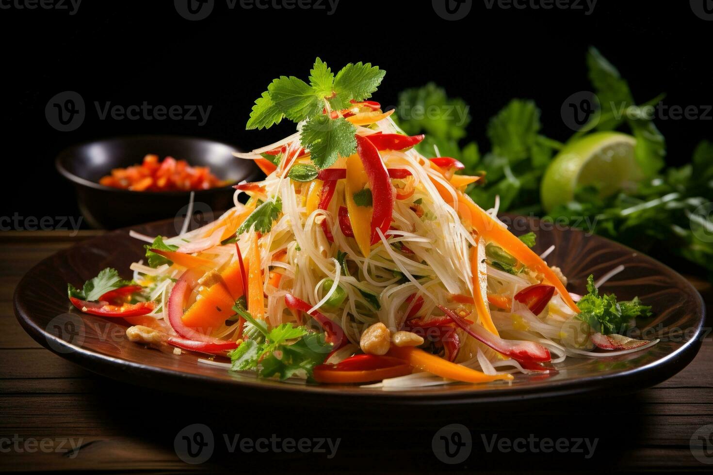 ai généré une classique thaïlandais plat som tum Papaye salade photo