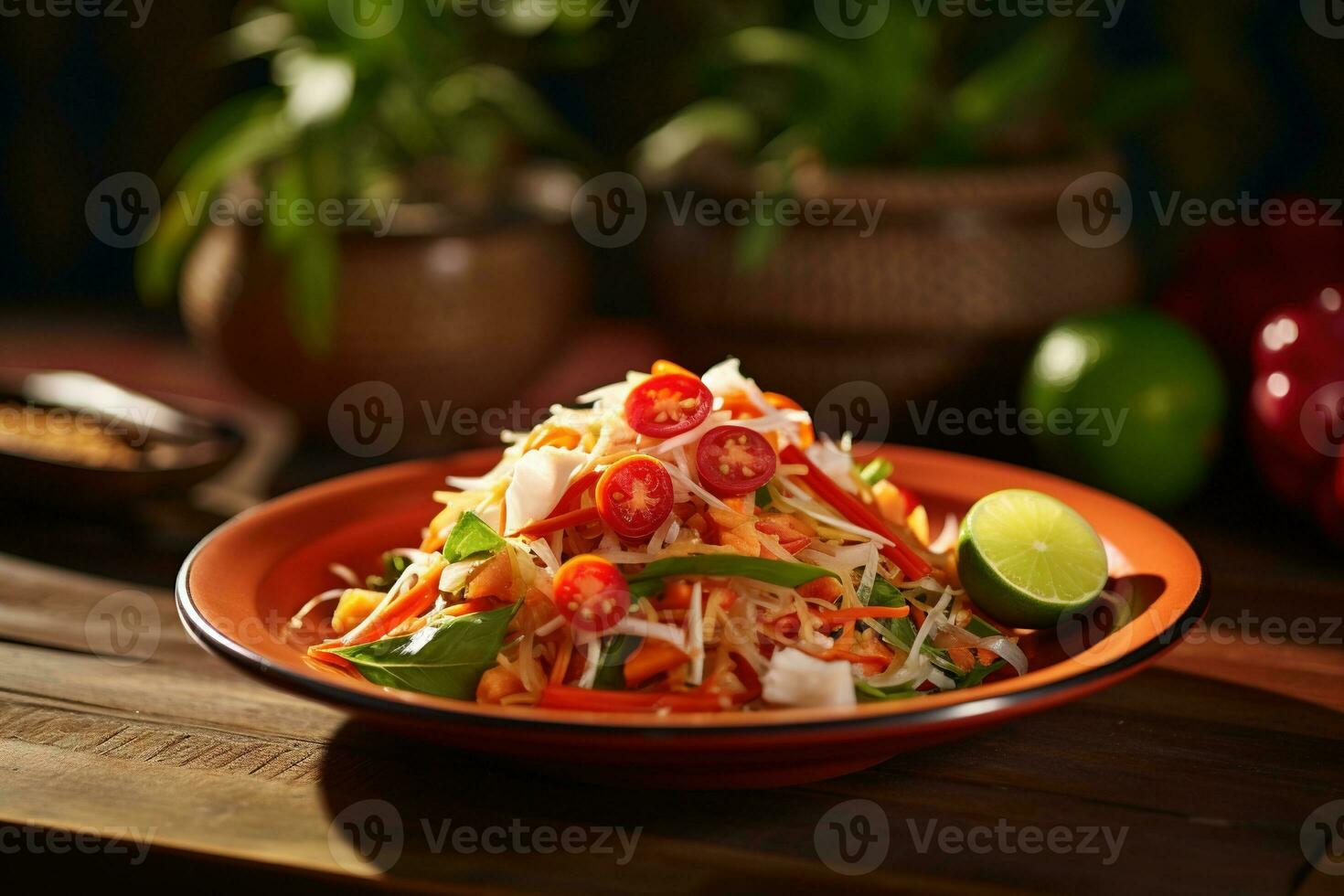 ai généré une classique thaïlandais plat som tum Papaye salade photo