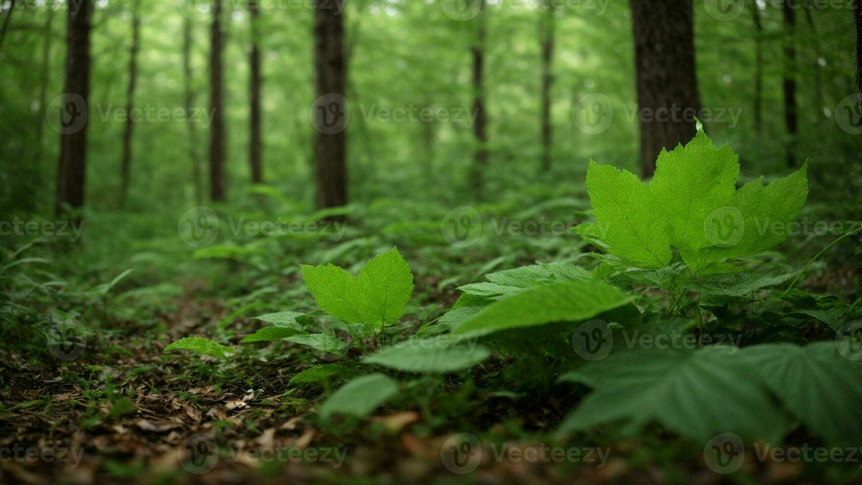 ai généré enquêter le rôle de chlorophylle dans le feuilles de à feuilles caduques des arbres et Comment il contribue à le fascinant vert teintes de le forêt. photo