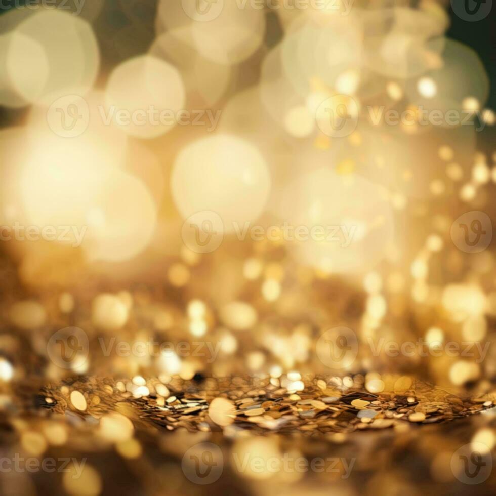 ai généré d'or flou Contexte avec une bokeh effet et confettis. un abstrait luxueux de fête toile de fond. génératif ai. photo