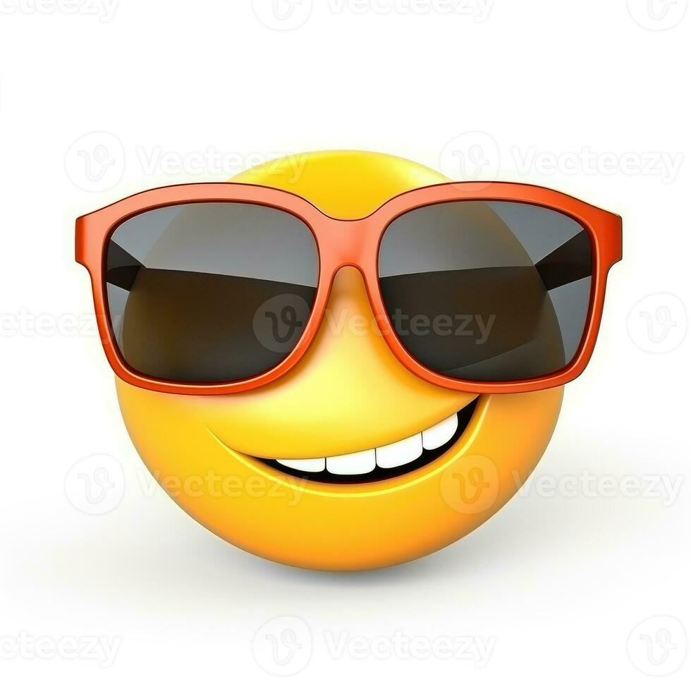 ai généré souriant emoji avec des lunettes de soleil isolé sur blanc Contexte photo