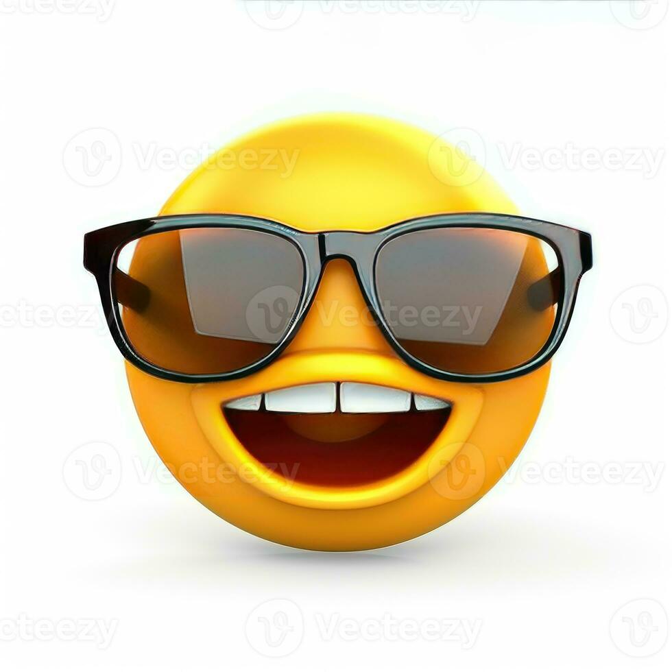 ai généré souriant emoji avec des lunettes de soleil isolé sur blanc Contexte photo