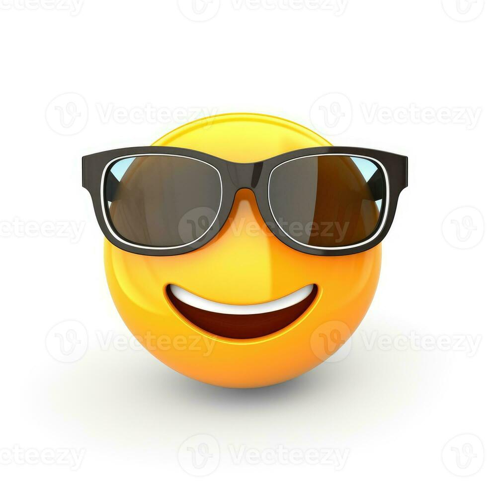 ai généré souriant emoji avec des lunettes de soleil isolé sur blanc Contexte photo