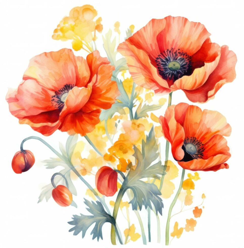 ai généré épanouissement coquelicot fleur La peinture dans aquarelle photo