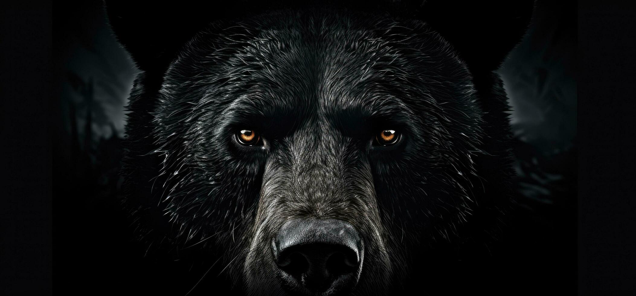 ai généré une noir ours dans le foncé a ses tête en haut photo