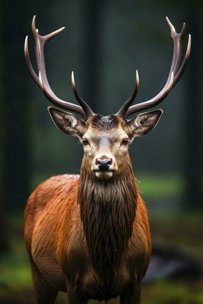 ai généré proche en haut de rouge cerf cerf. ai généré photo