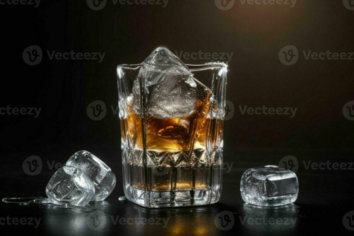 ai généré Rhum éclaboussure avec la glace cubes. pro photo