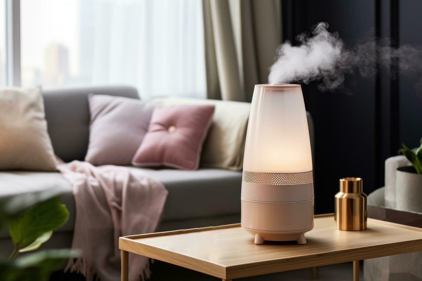 ai généré humidificateur bateau à vapeur dans vivant pièce photo