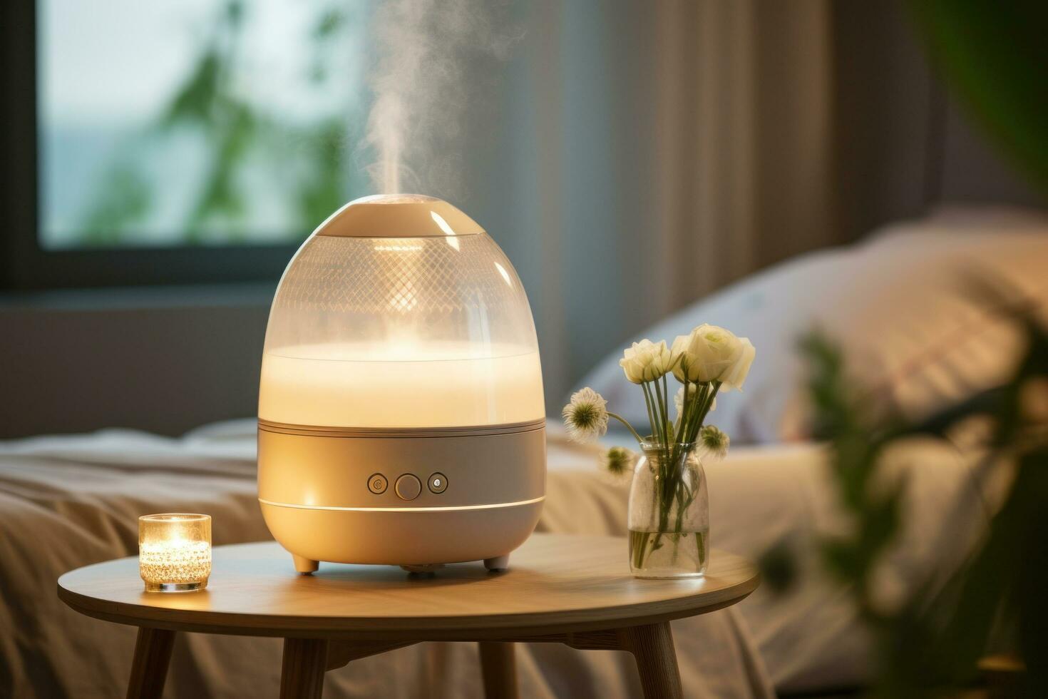 ai généré humidificateur bateau à vapeur dans vivant pièce photo