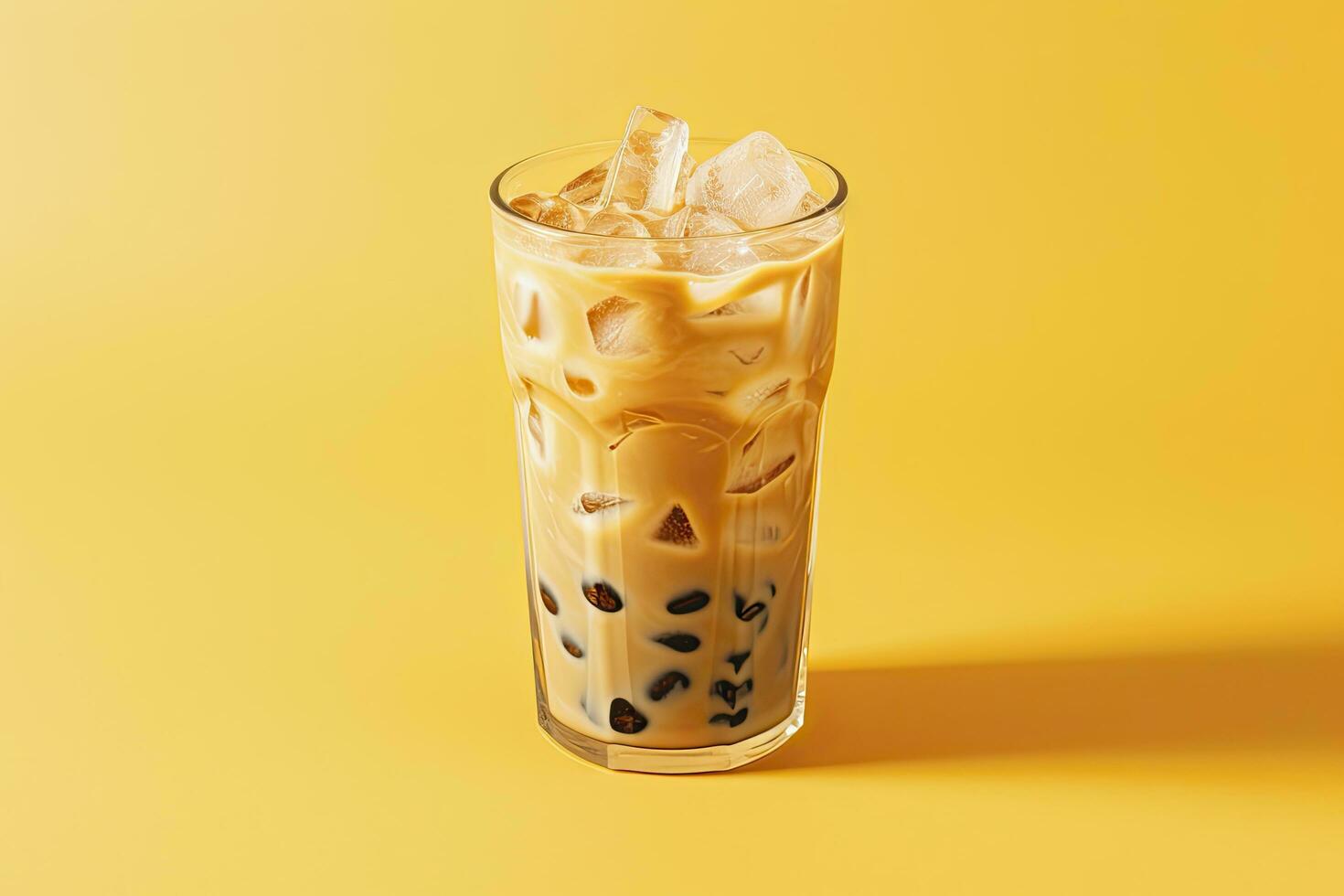 ai généré glacé latté sur Jaune Contexte. ai généré photo