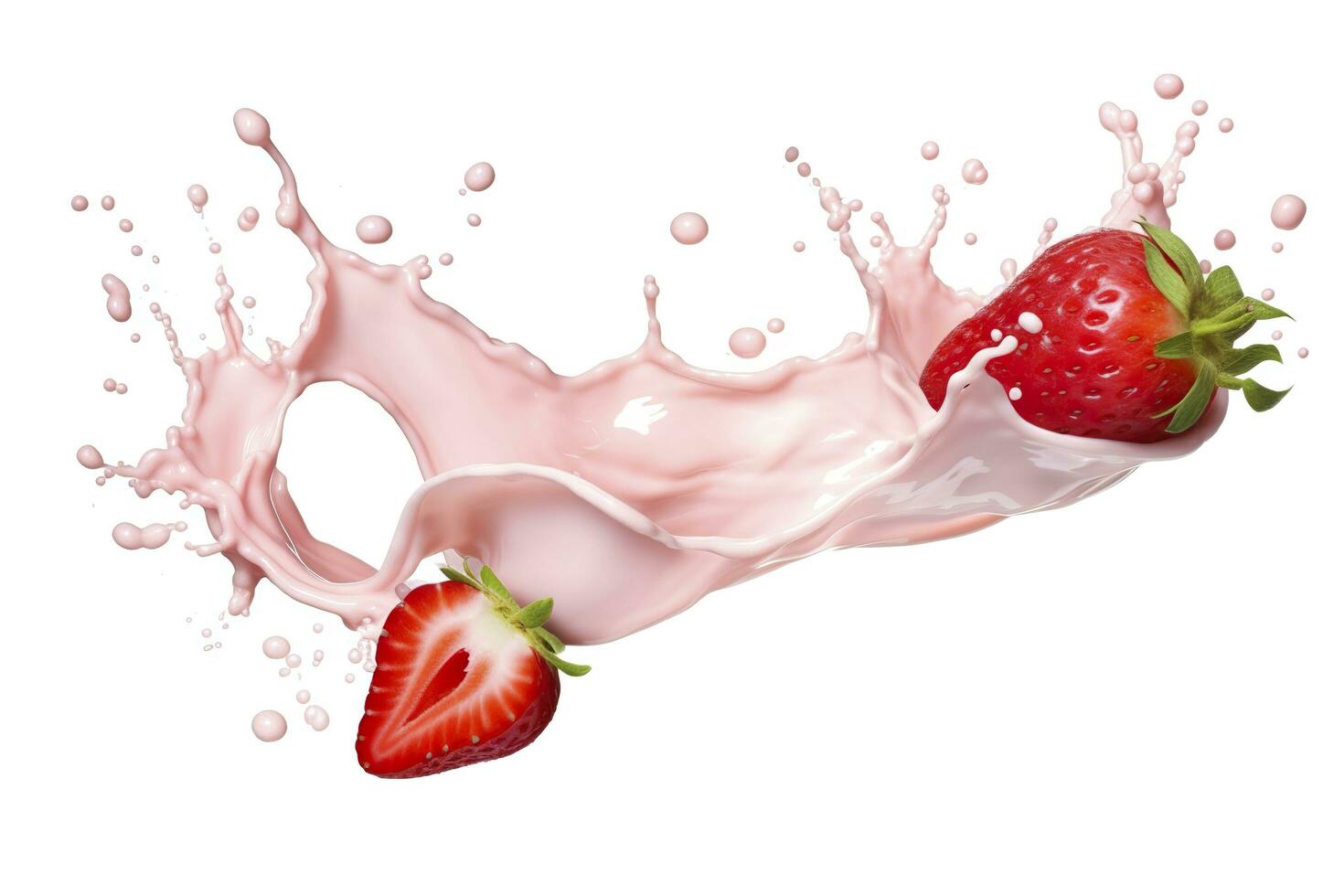 ai généré Lait ou yaourt éclaboussure avec des fraises isolé sur blanc arrière-plan, 3d le rendu. ai généré photo