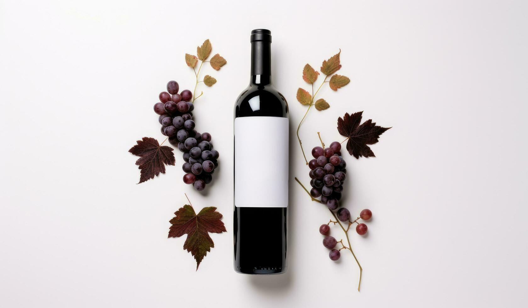 ai généré une bouteille de rouge du vin et l'automne feuilles photo