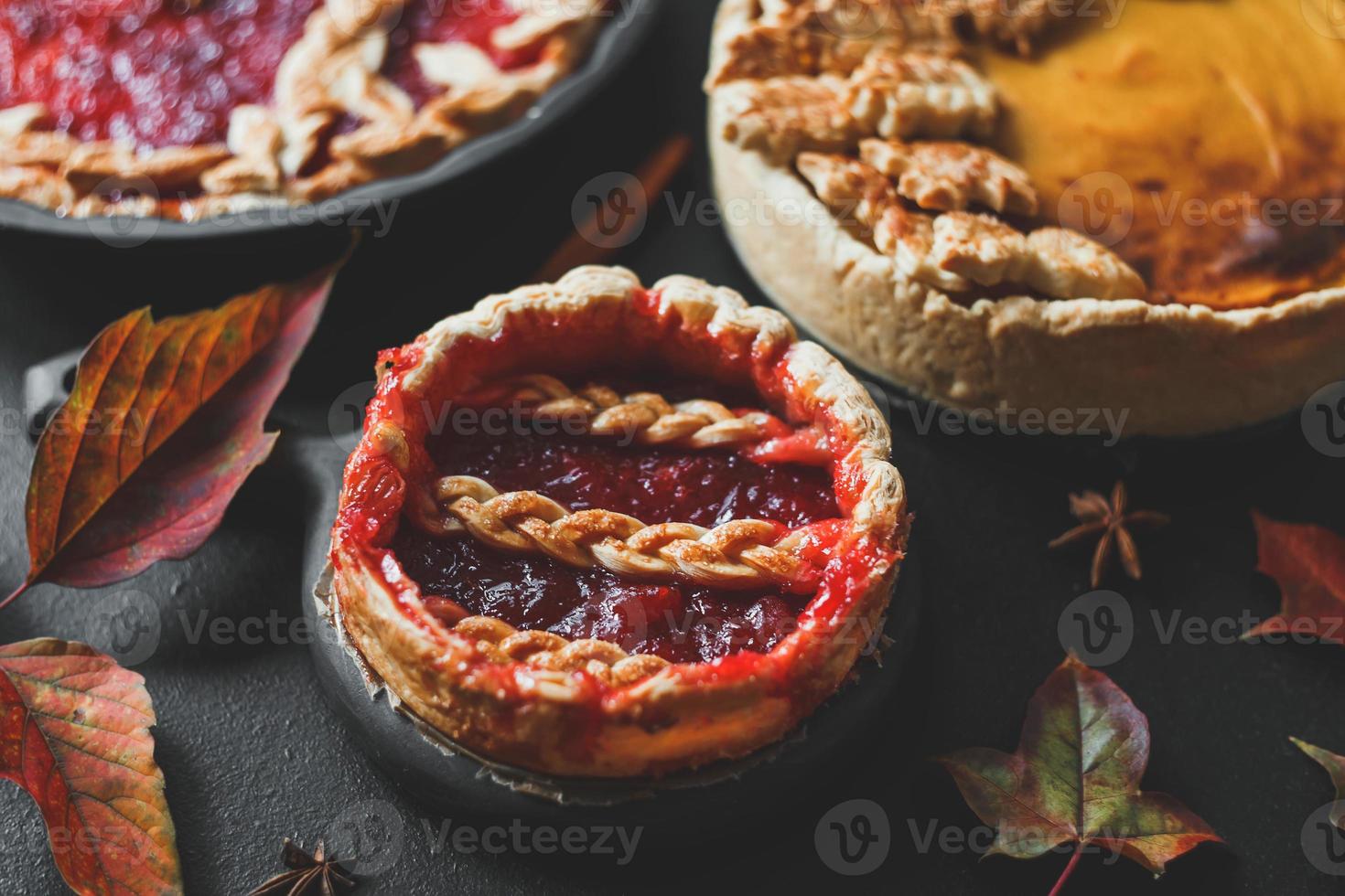 tarte à la citrouille américaine traditionnelle et tarte aux pommes, jour de Thanksgiving photo