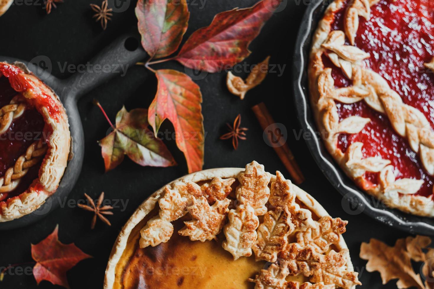 tarte à la citrouille américaine traditionnelle et tarte aux pommes, jour de Thanksgiving photo