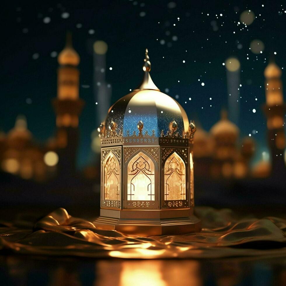 eid mubarak et Ramadan kareem salutations avec islamique lanterne et mosquée. eid Al fitr Contexte. eid Al fitr Contexte de fenêtre concept par ai généré photo