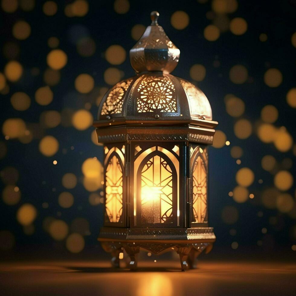 eid mubarak et Ramadan kareem salutations avec islamique lanterne et mosquée. eid Al fitr Contexte. eid Al fitr Contexte de fenêtre concept par ai généré photo