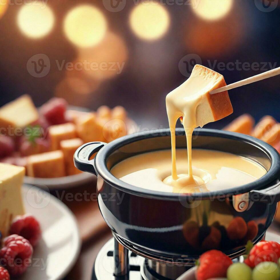 ai généré proche en haut de une fondue, premier plan tranchant avec bokeh Contexte. ai génératif photo