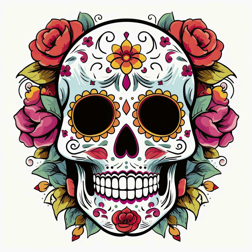 ai généré mexicain des roses crâne. mexicain des roses crâne. dia de los muertos shugar coloré diriger. ai généré photo