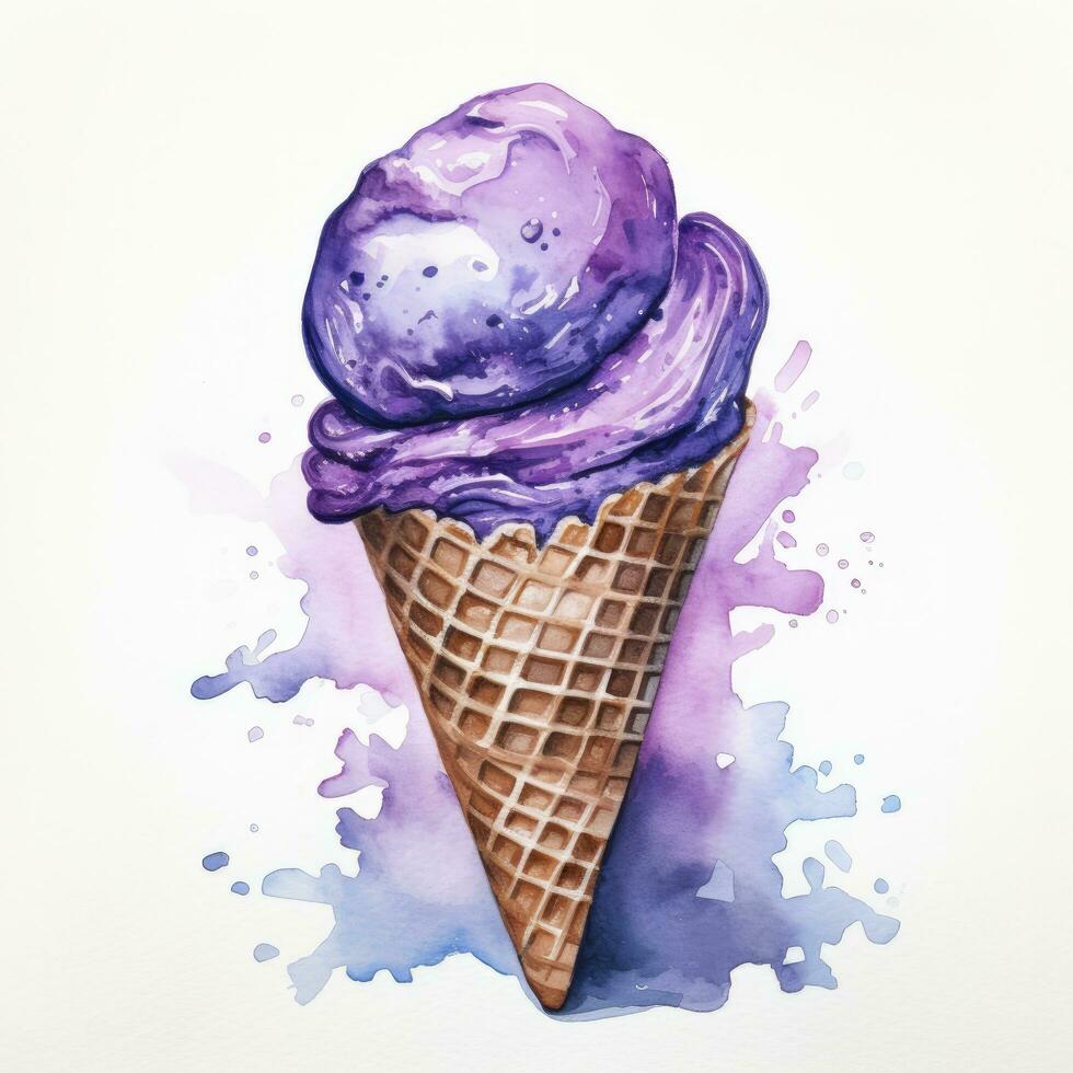 ai généré aquarelle la glace crème dans une gaufre cône. ai généré photo