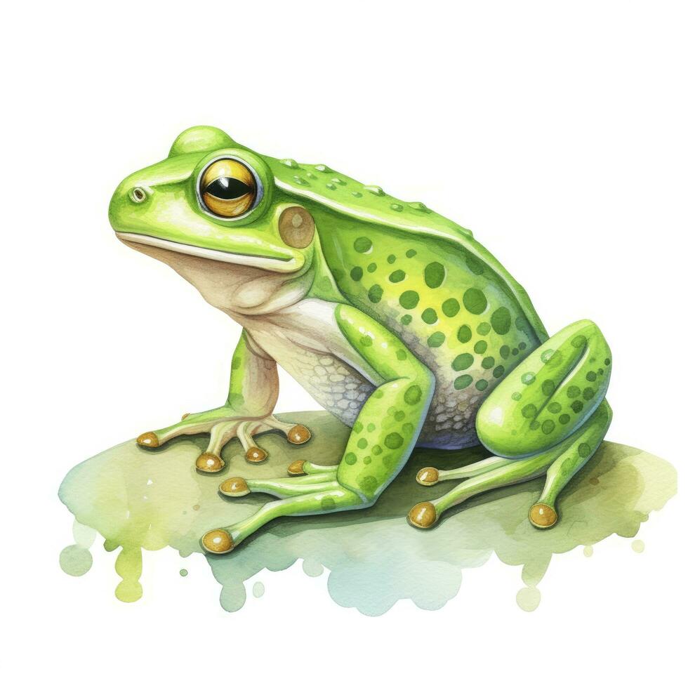 ai généré aquarelle vert grenouille sur blanc Contexte. ai généré photo