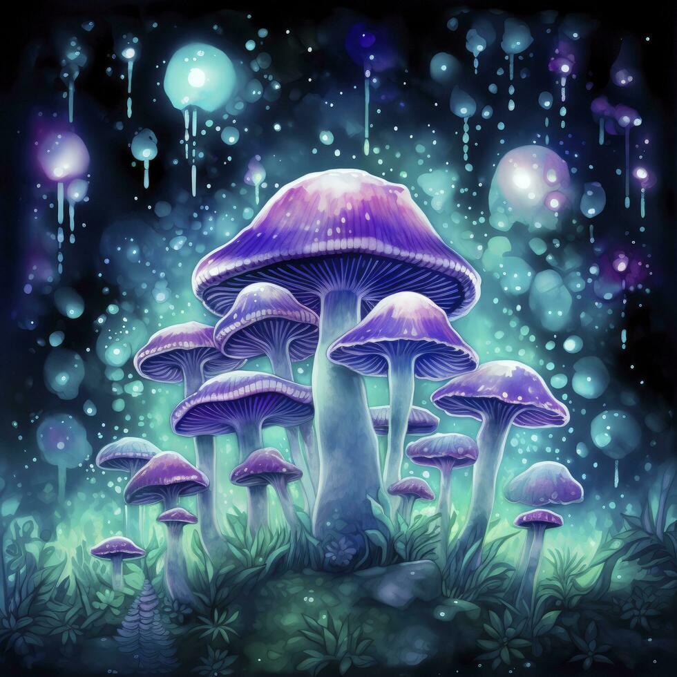 ai généré aquarelle magique champignons pour T-shirt conception. ai généré photo