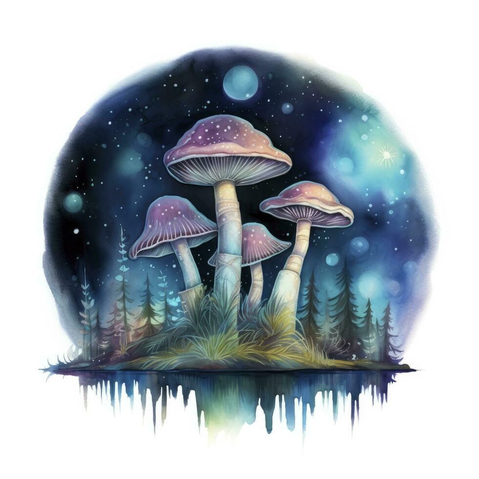 ai généré aquarelle magique champignons pour T-shirt conception. ai généré photo