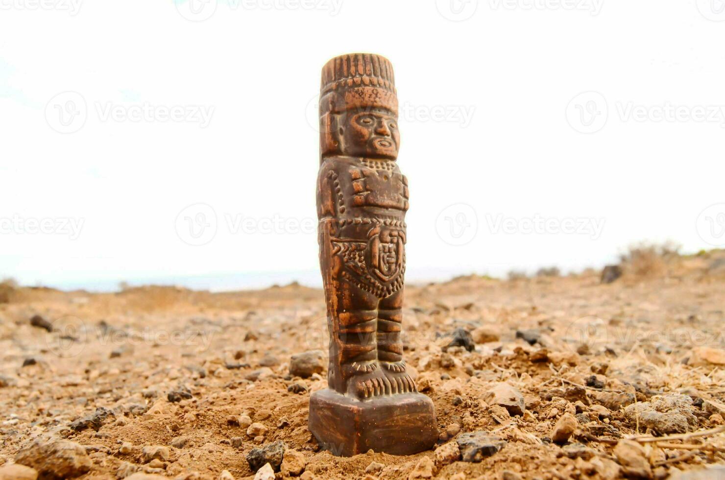 une en bois statue de une homme permanent dans le saleté photo