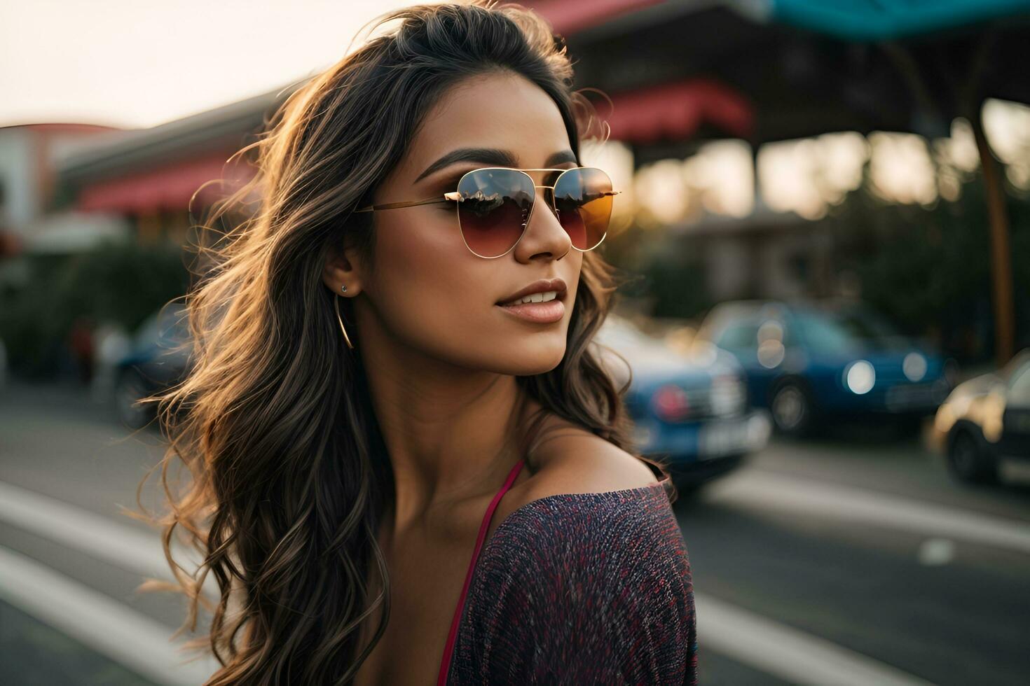 ai généré une femme portant des lunettes de soleil cette dit sur le de face photo