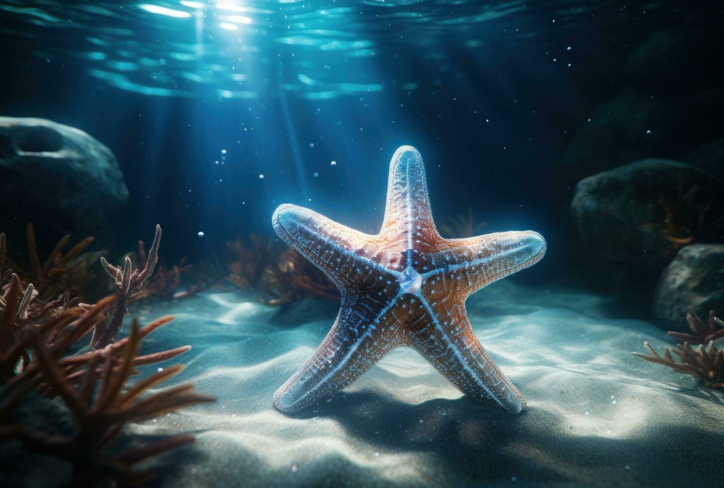 ai généré le étoile de mer est à venir à le surface de le l'eau photo