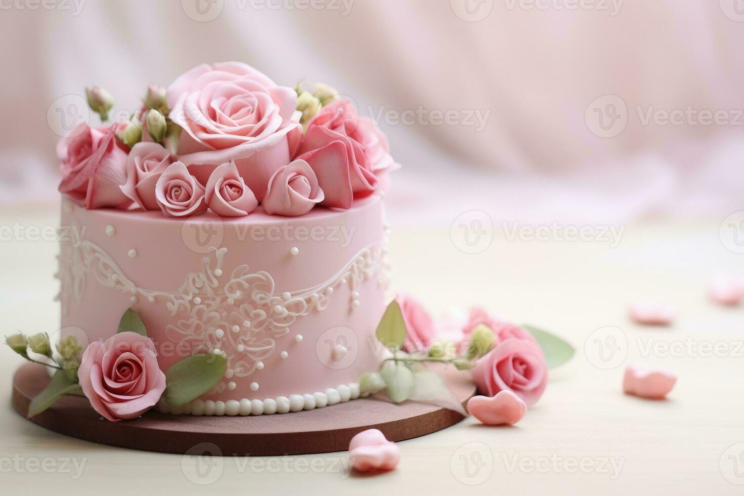 ai généré la Saint-Valentin journée gâteau décoré avec fleurs. romantique l'amour concept. génératif ai photo