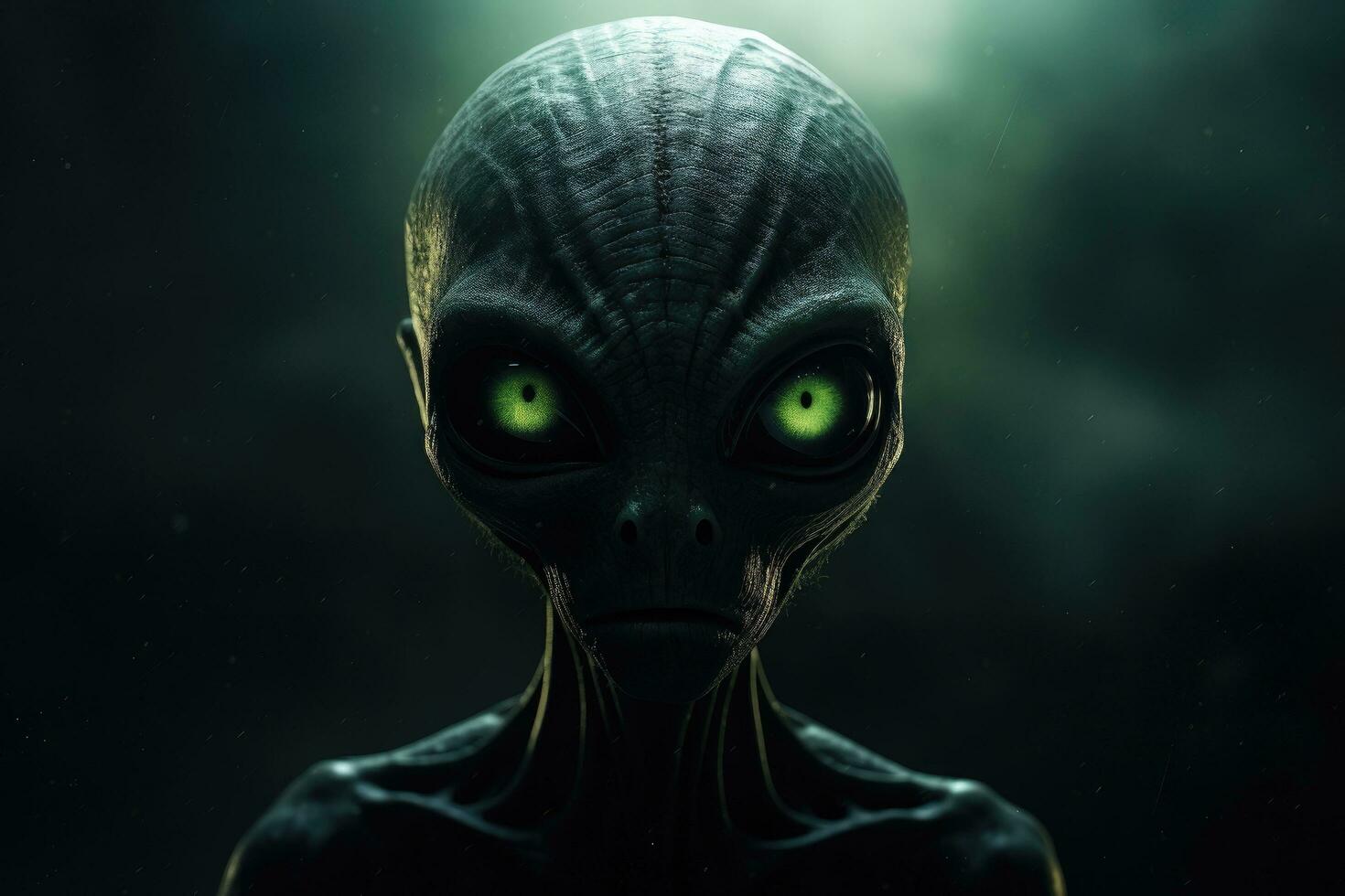 ai généré proche en haut de une noir extraterrestre, extraterrestre dans le sombre, ai généré photo