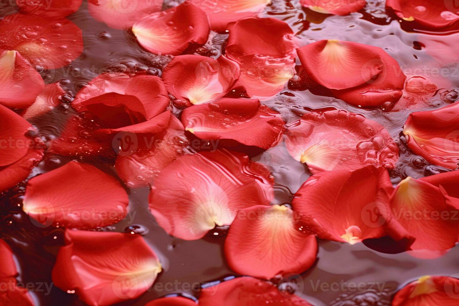 ai généré magnifique rouge Rose pétales dans écoulement l'eau photo