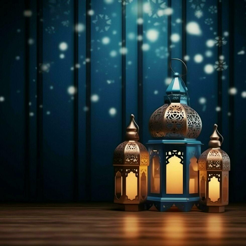 eid mubarak et Ramadan kareem salutations avec islamique lanterne et mosquée. eid Al fitr Contexte. eid Al fitr Contexte de fenêtre concept par ai généré photo