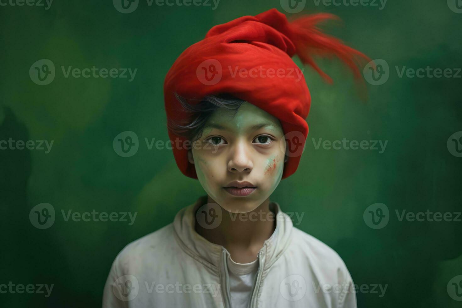 ai généré une Jeune homme dans une rouge chapeau photo