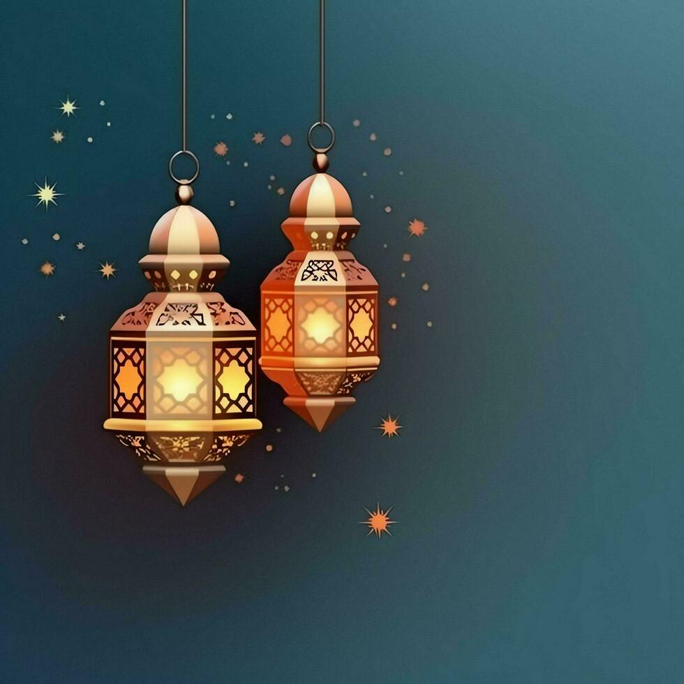 eid mubarak et Ramadan kareem salutations avec islamique lanterne et mosquée. eid Al fitr Contexte. eid Al fitr Contexte de fenêtre concept par ai généré photo