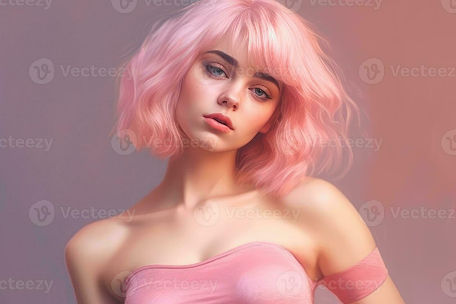 ai généré sensuel aux cheveux roses beauté photo